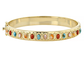 Multi Gemstone 18K Yellow Gold Over Brass Bangle
