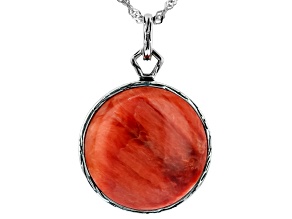 Red Spiny Oyster Shell Sterling Silver Pendant With 18" Chain, 20mm