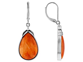 Orange Spiny Oyster Shell Sterling Silver Earrings, 18x12mm