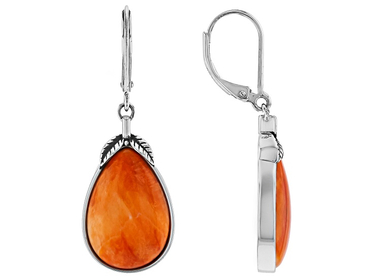 Orange Spiny Oyster Shell Sterling Silver Earrings, 18x12mm
