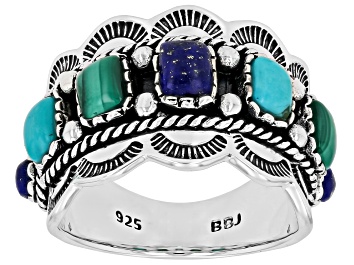 Picture of Lapis With Kingman Turquoise & Green Malachite Sterling Silver Band Ring, 5x4mm