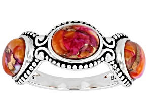 Blended Composite Spiny Oyster Shell Sterling Silver 3 Stone Ring