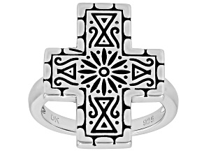 Rhodium Over Sterling Silver Cross Ring