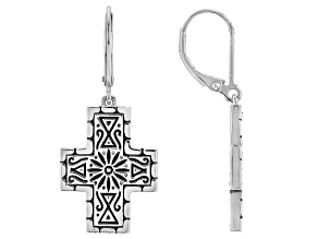 Rhodium Over Sterling Silver Cross Earrings