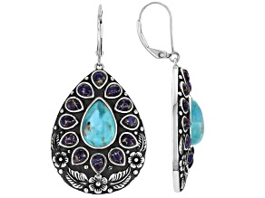 Blue and Purple Composite Turquoise Sterling Silver Floral Earrings 12x8mm