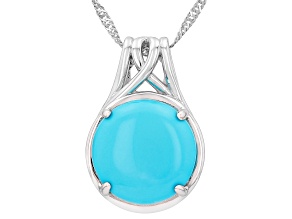 Blue Sleeping Beauty Turquoise Rhodium Over Sterling Silver Solitaire Pendant With Chain