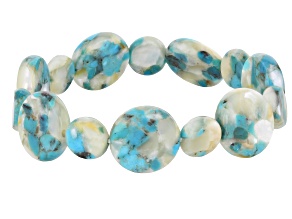 Blended White Mother-of-Pearl With Blue Composite Turquoise Disc Stretch Bracelet