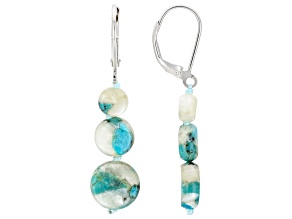 Blended White Mother-of-Pearl With Blue Composite Turquoise Rhodium Over Silver Dangle Earrings