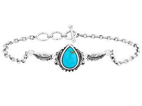 Blue Kingman Turquoise Sterling Silver Feather Toggle Bracelet