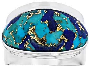 Multi Color Blended Composite Turquoise & Lapis Lazuli Sterling Silver Ring
