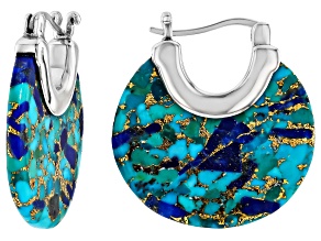 Multi Color Blended Composite Turquoise & Lapis Lazuli Rhodium Over Sterling Silver Earrings