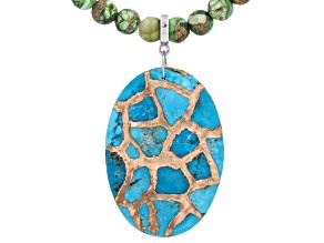 Blue Blended Composite Turquoise With Spiny Oyster Shell Rhodium Over Silver Necklace/Enhancer