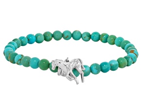 Beaded Composite Turquoise Sterling Silver Horse Charm Stretch Bracelet, 5mm