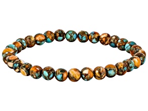 Blended Turquoise With Spiny Oyster Shell Beaded Stretch Bracelet