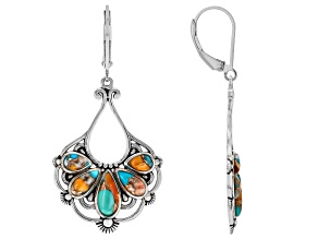 Blended Blue Composite Turquoise with Orange Spiny Oyster Shell Sterling Silver Earrings