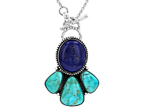 Blue Lapis Lazuli With Composite Turquoise Sterling Silver Toggle Clasp Necklace, 18x15mm