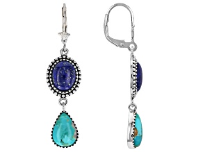 Blue Composite Turquoise With Lapis Lazuli Sterling Silver Dangle Earrings