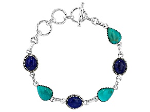 Blue Composite Turquoise With Lapis Lazuli Sterling Silver Bracelet