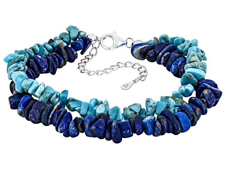 Blue Kingman Turquoise with Blue Lapis Lazuli Rhodium Over Silver