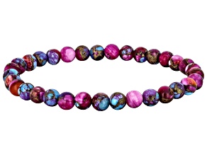 Blue Composite Turquoise with Purple Spiny Oyster Shell Beaded Stretch Bracelet