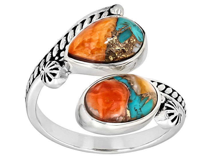 Blended Orange Spiny Oyster and Blue Composite Turquoise Sterling