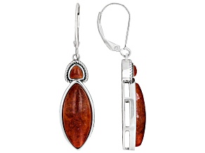 Red Sponge Coral Sterling Silver Dangle Earrings, 18x8mm