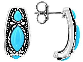 Blue Sleeping Beauty Turquoise Sterling Silver Hoop Earrings, 10x5mm