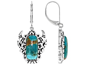Composite Kingman Turquoise Sterling Silver Bull Motif Earrings, 14x7mm