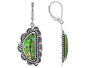 Green Mohave Turquoise Sterling Silver Earrings, 18x7mm