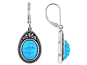 Carved Blue Kingman Turquoise Sterling Silver Earrings, 11x9mm