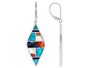 Blended Purple Spiny Oyster Shell with Blue Composite Turquoise Rhodium Over Silver Earrings