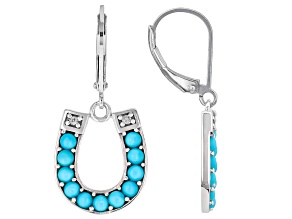 Blue Sleeping Beauty Turquoise with White Zircon Sterling Silver Earrings, 2.5mm