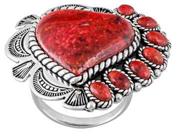 Picture of Red Coral Sterling Silver Heart Ring