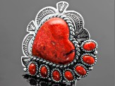 Red Coral Sterling Silver Heart Ring