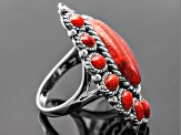 Red Coral Sterling Silver Heart Ring