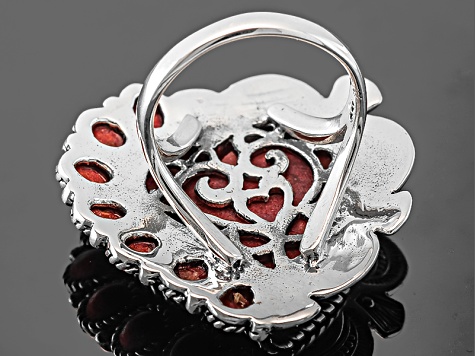 Red Coral Sterling Silver Heart Ring