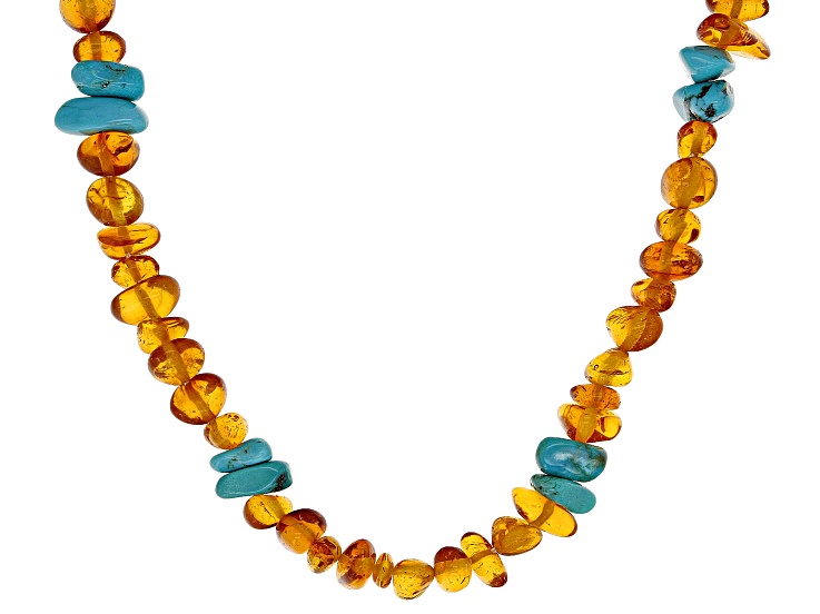 Orange Amber Chip Sterling Silver Necklace