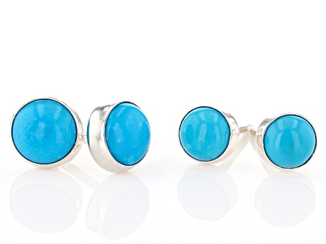 Blue Sleeping Beauty Turquoise Sterling Silver Earring Set Of Two Pairs
