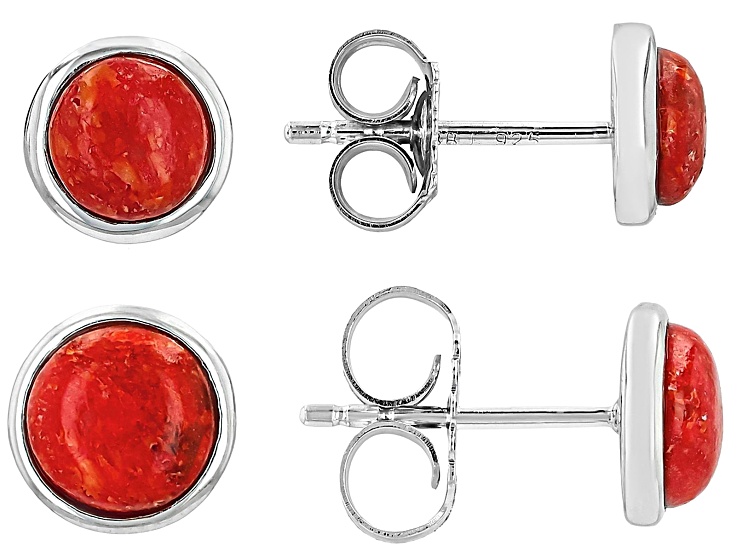 Coral Sterling Silver Earrings Set Of Two Pairs 5mm & 6 mm