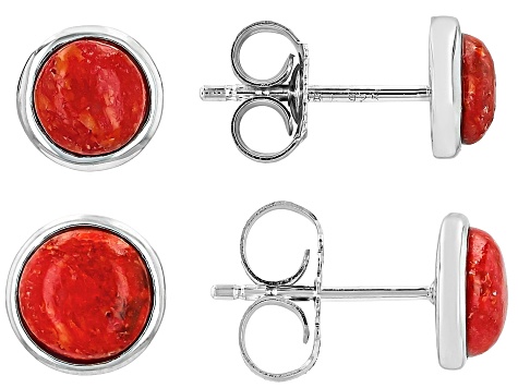 Coral Sterling Silver Earrings Set Of Two Pairs 5mm & 6 mm