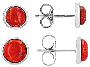 Coral Sterling Silver Earrings Set Of Two Pairs 5mm & 6 mm