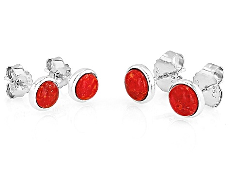 Coral Sterling Silver Earrings Set Of Two Pairs 5mm & 6 mm