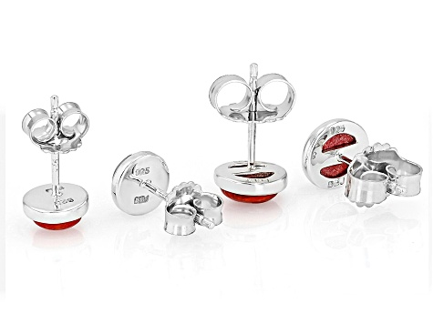 Coral Sterling Silver Earrings Set Of Two Pairs 5mm & 6 mm