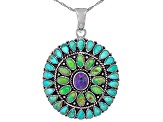 9x7mm Purple, 6x3mm Green & 5x3mm Blue Turquoise Sterling Silver Enhancer With 18" Singapore Chain