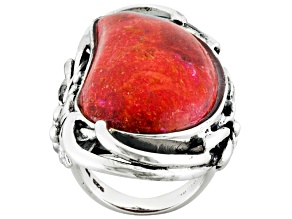 Red Sponge Coral Sterling Silver Ring.