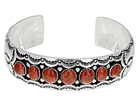 Red sponge coral silver bracelet