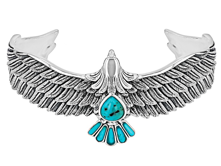 Blue Turquoise Sterling Silver Eagle Bracelet - SWE930 | JTV