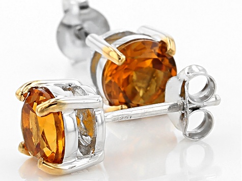 Orange Madeira Citrine Rhodium Over Sterling Silver Stud Earrings 1.28ctw