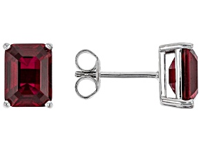 Red Lab Created Ruby Rhodium Over Sterling Silver Stud Earrings 3.90ctw