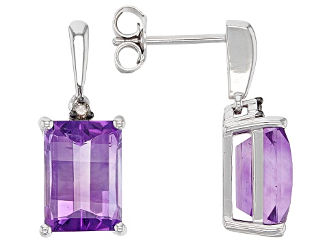 Barrel Amethyst and Champagne Diamond Sterling Silver Earrings 5.25ctw